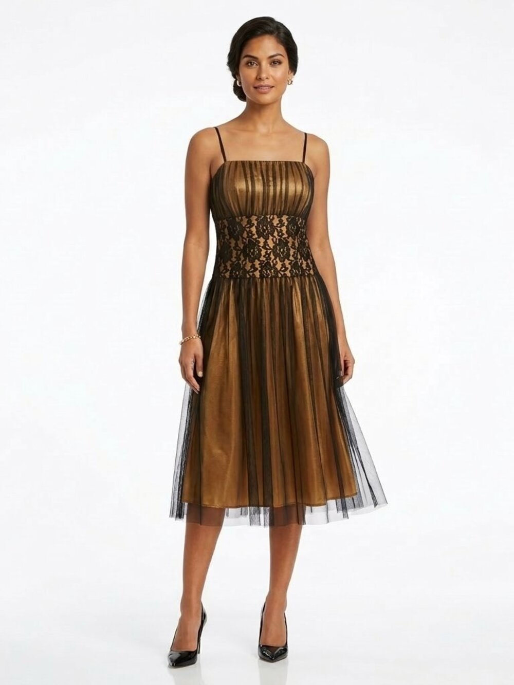 Connected Apparel Lace/Sheer Spaghetti Strap Cocktail Dress- Sz. 6